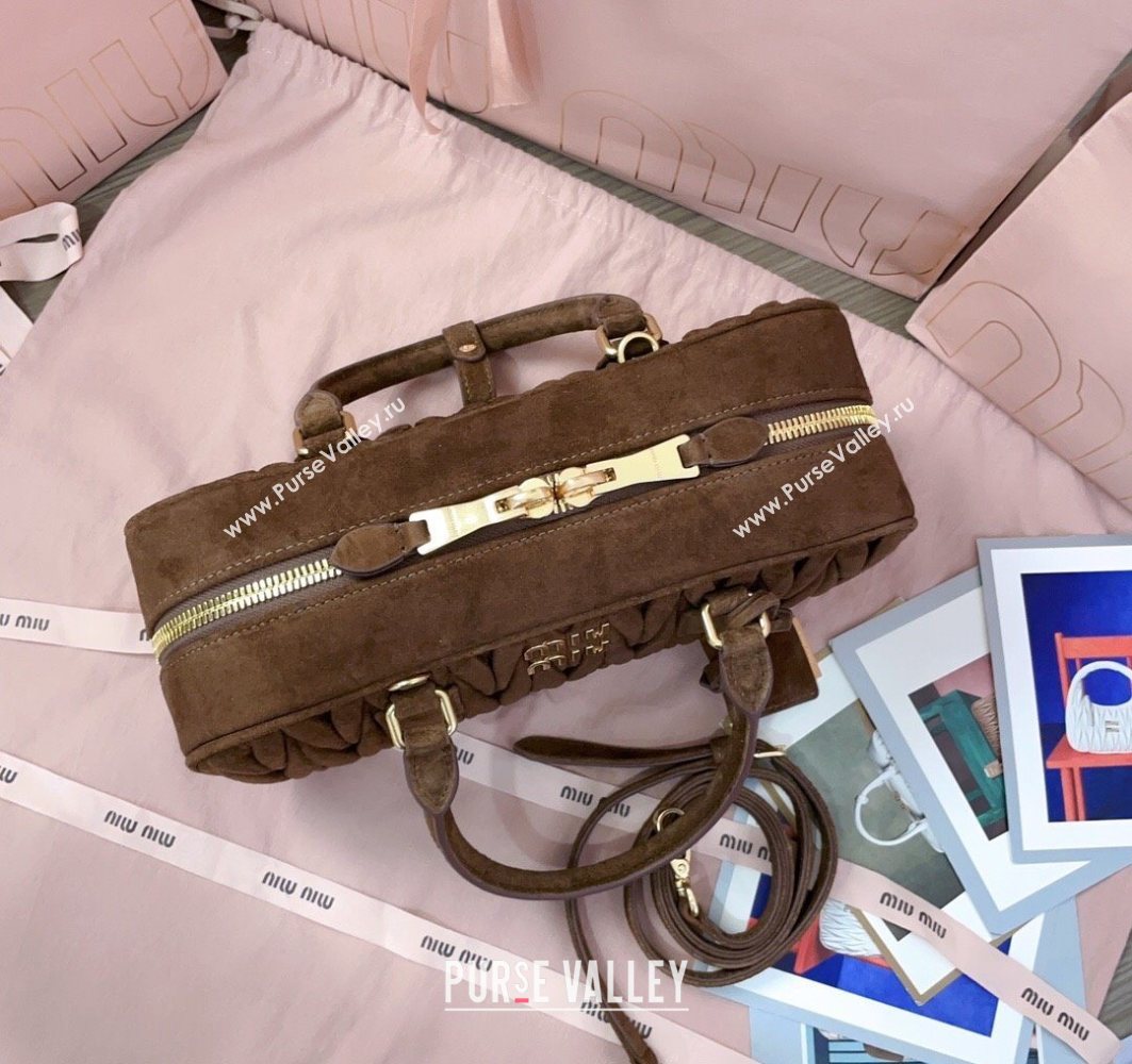 Miu Miu Arcadie Matelasse Suede top handle bag Cocoa Brown 2025 5BB148 (JD-251121077)