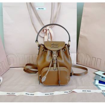 Miu Miu Leather Mini Backpack Bag Cognac Brown 2025 5BZ045 (JD-251121078)