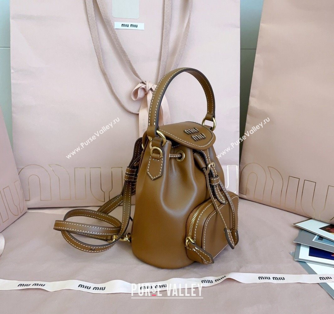 Miu Miu Leather Mini Backpack Bag Cognac Brown 2025 5BZ045 (JD-251121078)