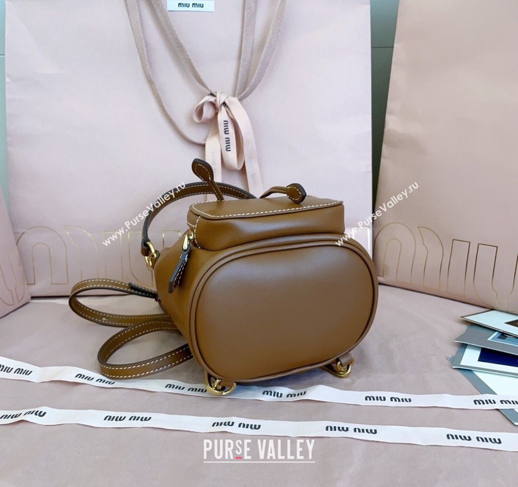 Miu Miu Leather Mini Backpack Bag Cognac Brown 2025 5BZ045 (JD-251121078)