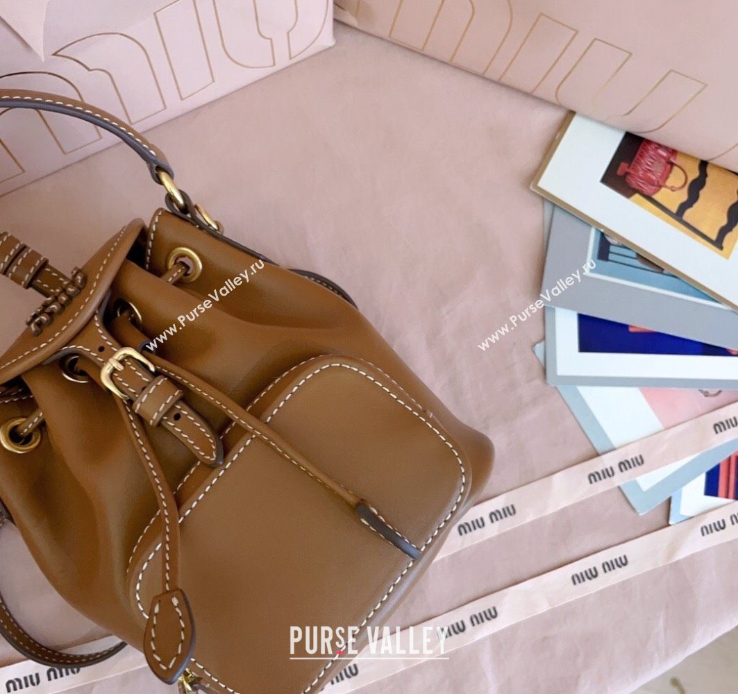 Miu Miu Leather Mini Backpack Bag Cognac Brown 2025 5BZ045 (JD-251121078)