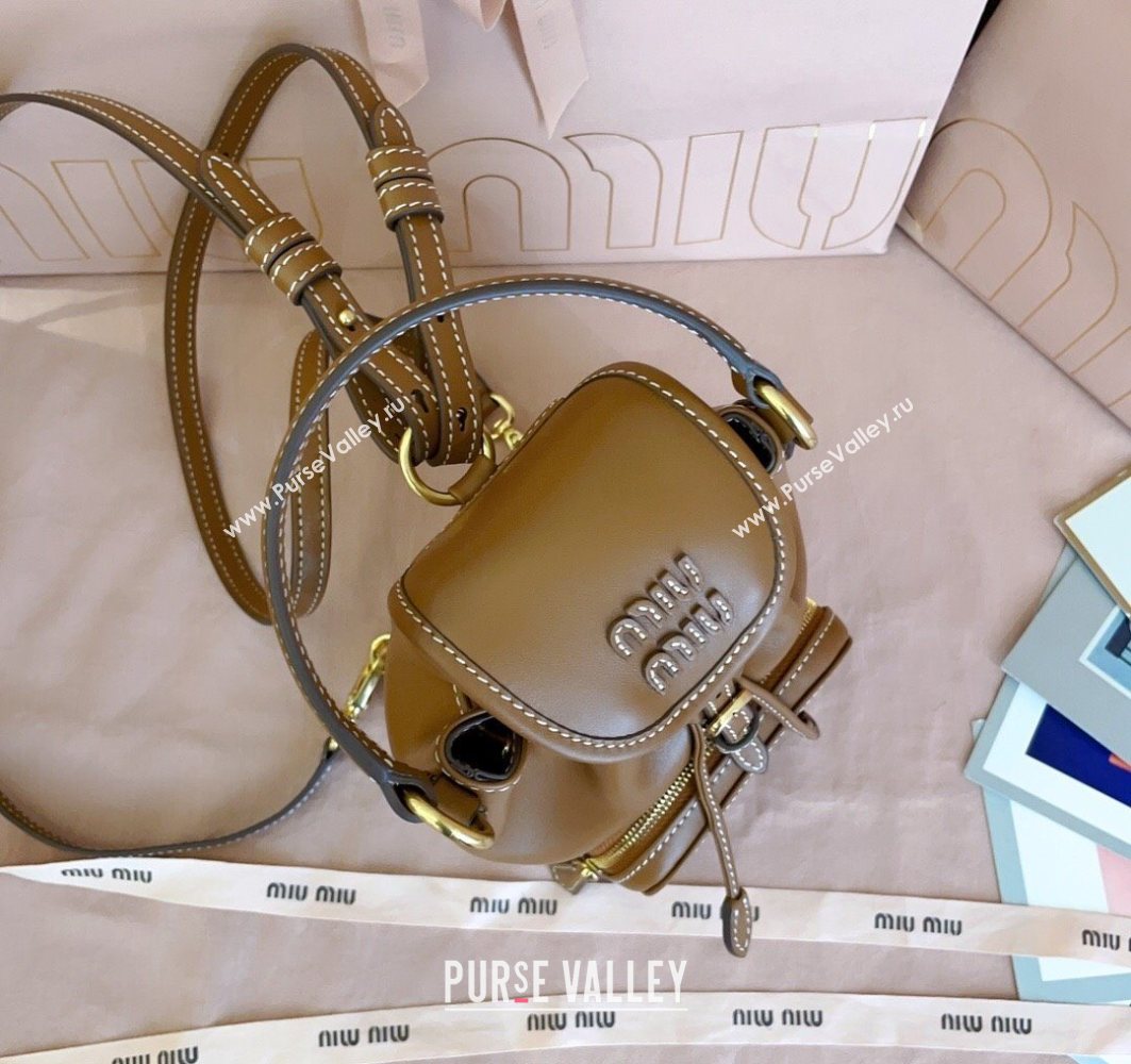 Miu Miu Leather Mini Backpack Bag Cognac Brown 2025 5BZ045 (JD-251121078)