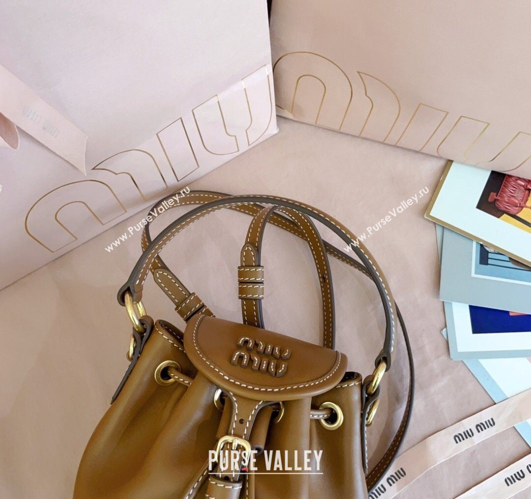 Miu Miu Leather Mini Backpack Bag Cognac Brown 2025 5BZ045 (JD-251121078)