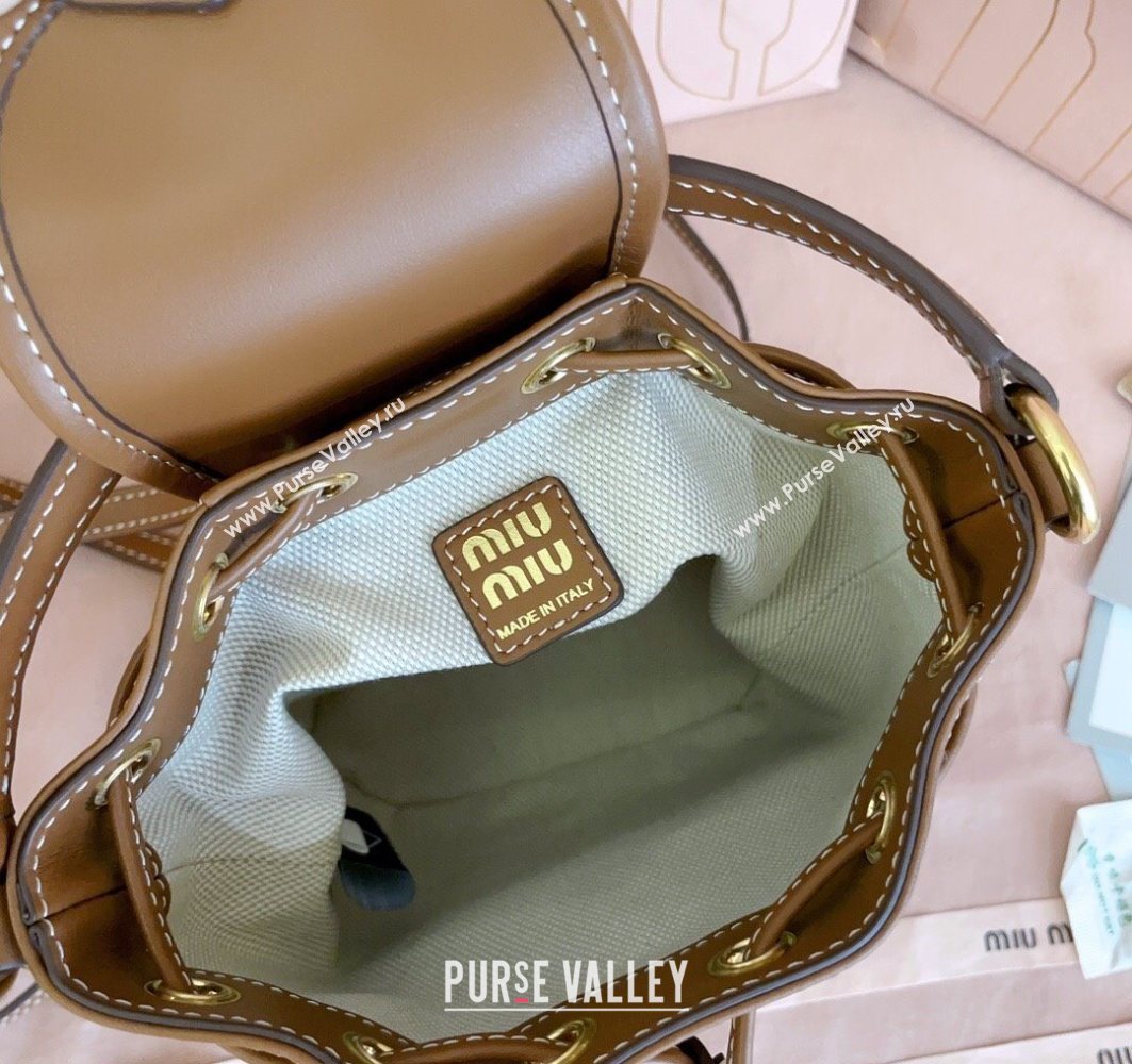 Miu Miu Leather Mini Backpack Bag Cognac Brown 2025 5BZ045 (JD-251121078)