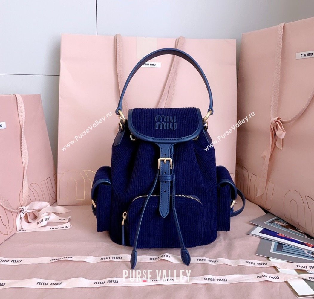 Miu Miu Corduroy backpack bag Navy Blue 2025 5BZ043 (JD-251121082)