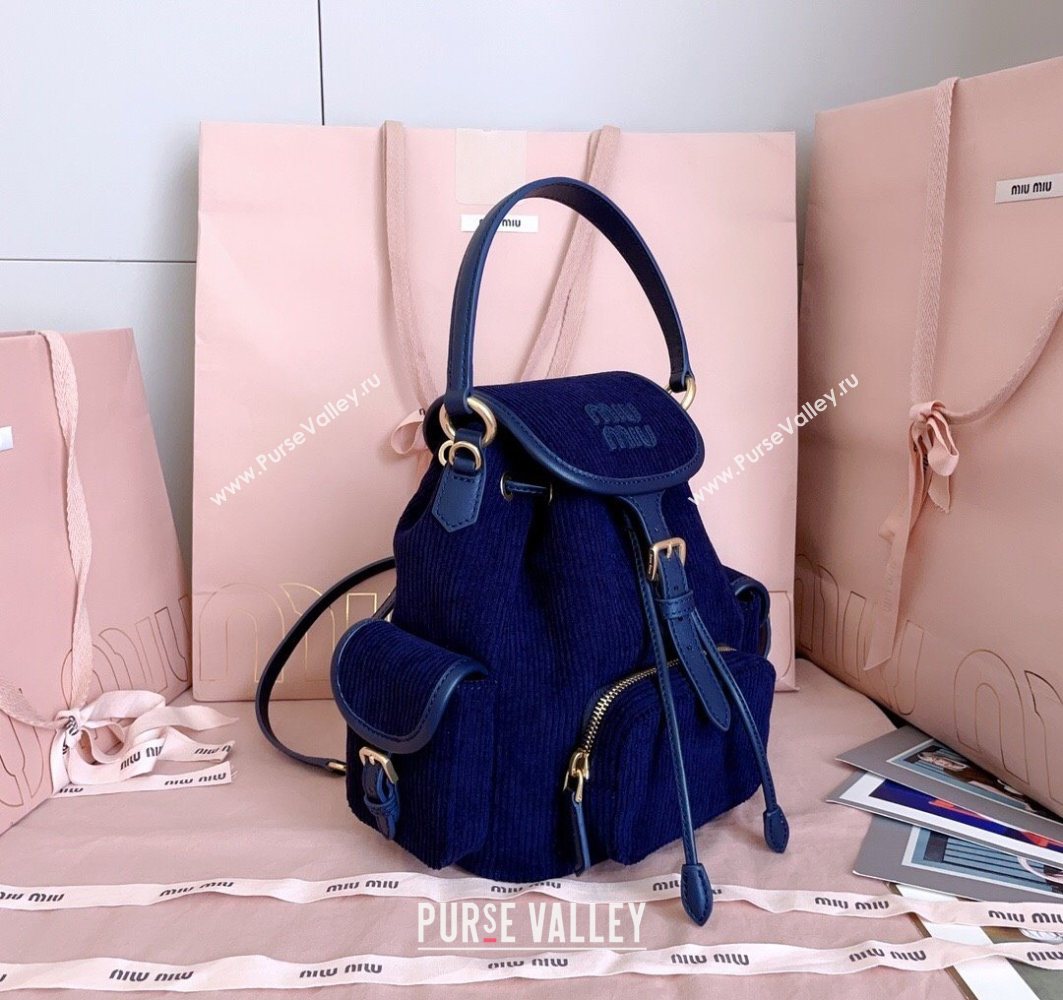Miu Miu Corduroy backpack bag Navy Blue 2025 5BZ043 (JD-251121082)