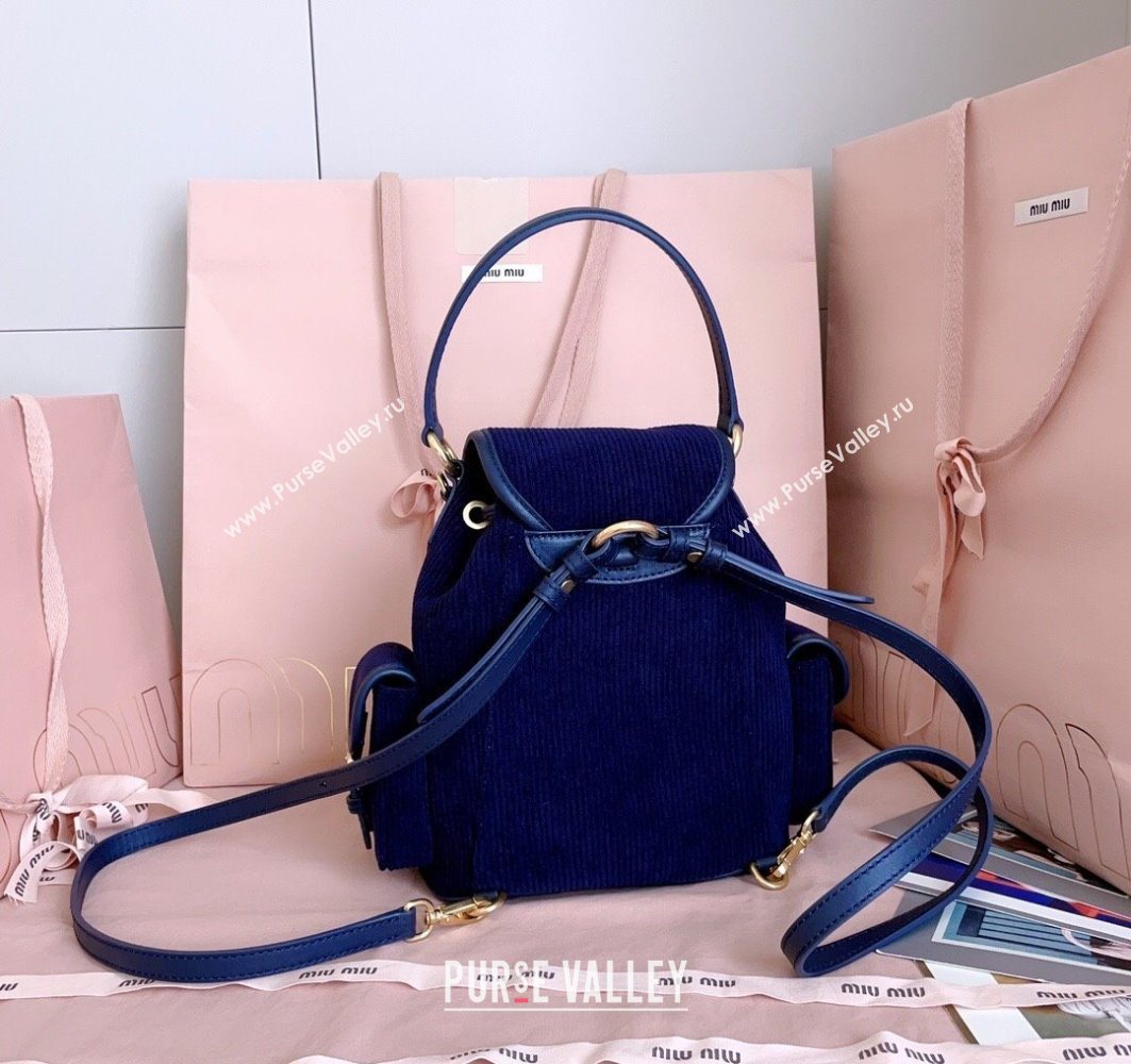 Miu Miu Corduroy backpack bag Navy Blue 2025 5BZ043 (JD-251121082)