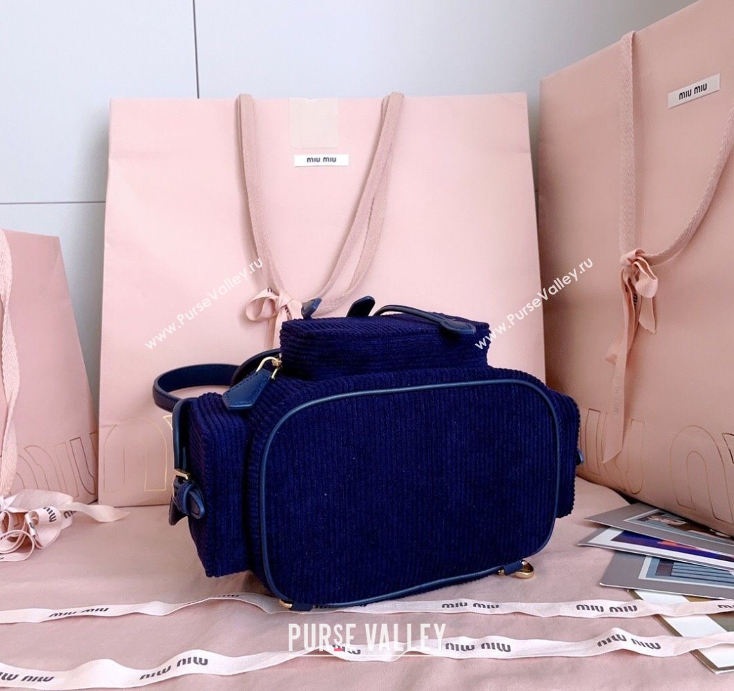 Miu Miu Corduroy backpack bag Navy Blue 2025 5BZ043 (JD-251121082)