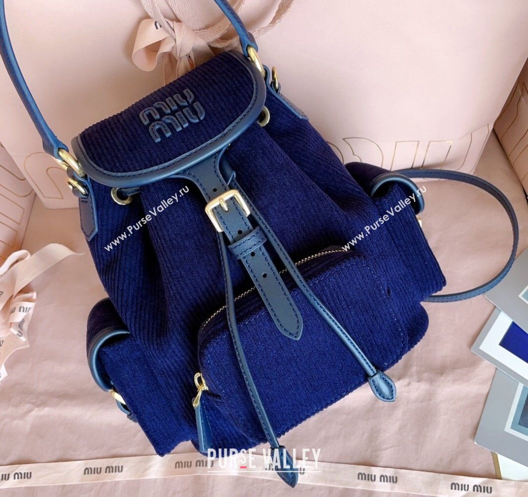 Miu Miu Corduroy backpack bag Navy Blue 2025 5BZ043 (JD-251121082)