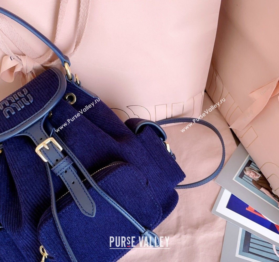 Miu Miu Corduroy backpack bag Navy Blue 2025 5BZ043 (JD-251121082)