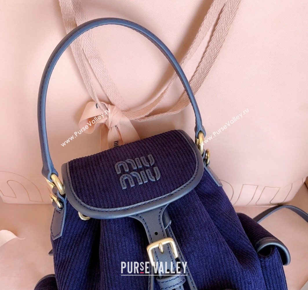 Miu Miu Corduroy backpack bag Navy Blue 2025 5BZ043 (JD-251121082)