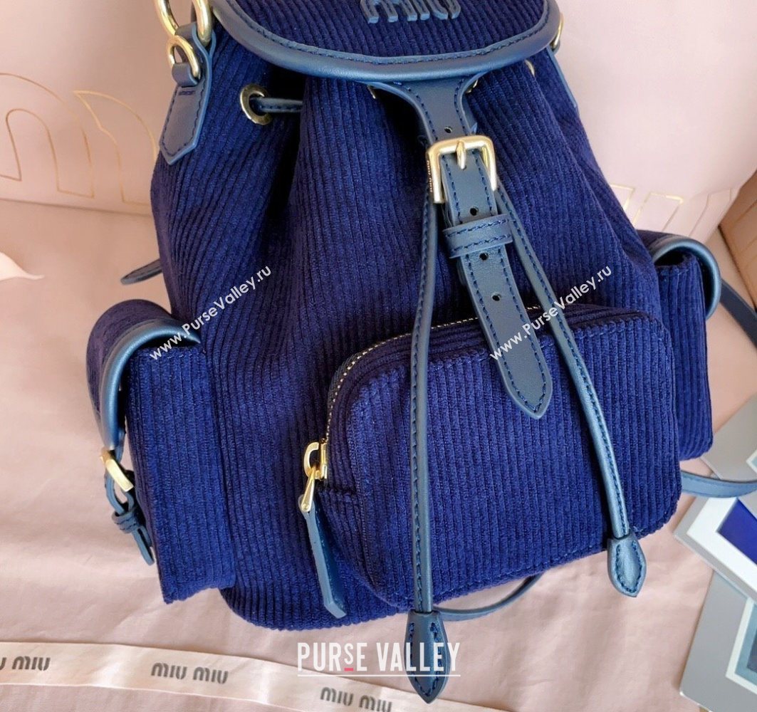 Miu Miu Corduroy backpack bag Navy Blue 2025 5BZ043 (JD-251121082)