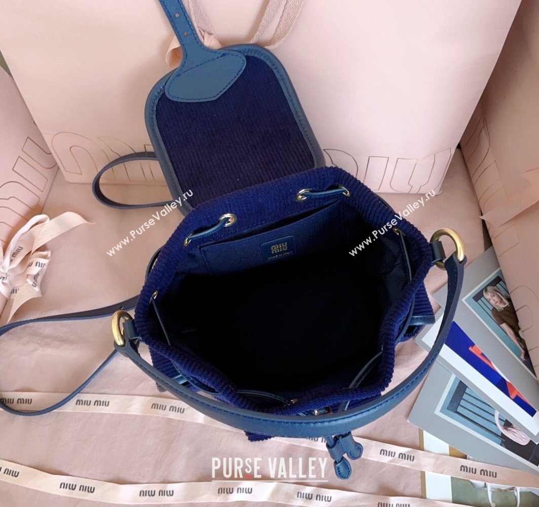 Miu Miu Corduroy backpack bag Navy Blue 2025 5BZ043 (JD-251121082)