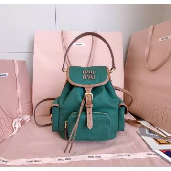 Miu Miu Canvas and leather backpack bag Billiard Green 2025 5BZ043 (JD-251121084)