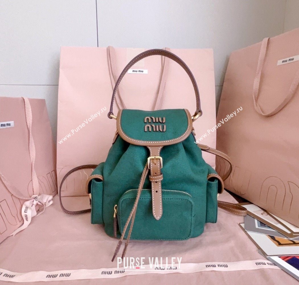 Miu Miu Canvas and leather backpack bag Billiard Green 2025 5BZ043 (JD-251121084)
