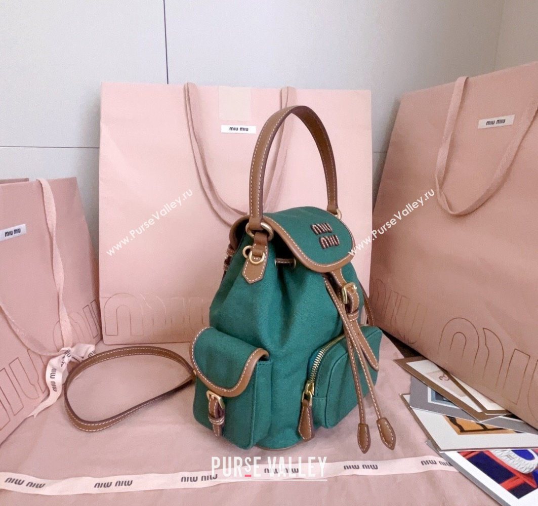 Miu Miu Canvas and leather backpack bag Billiard Green 2025 5BZ043 (JD-251121084)