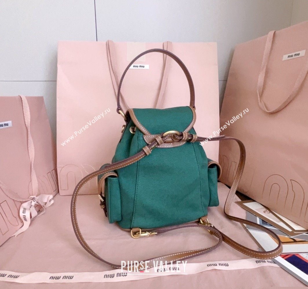 Miu Miu Canvas and leather backpack bag Billiard Green 2025 5BZ043 (JD-251121084)