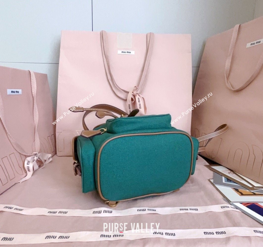 Miu Miu Canvas and leather backpack bag Billiard Green 2025 5BZ043 (JD-251121084)