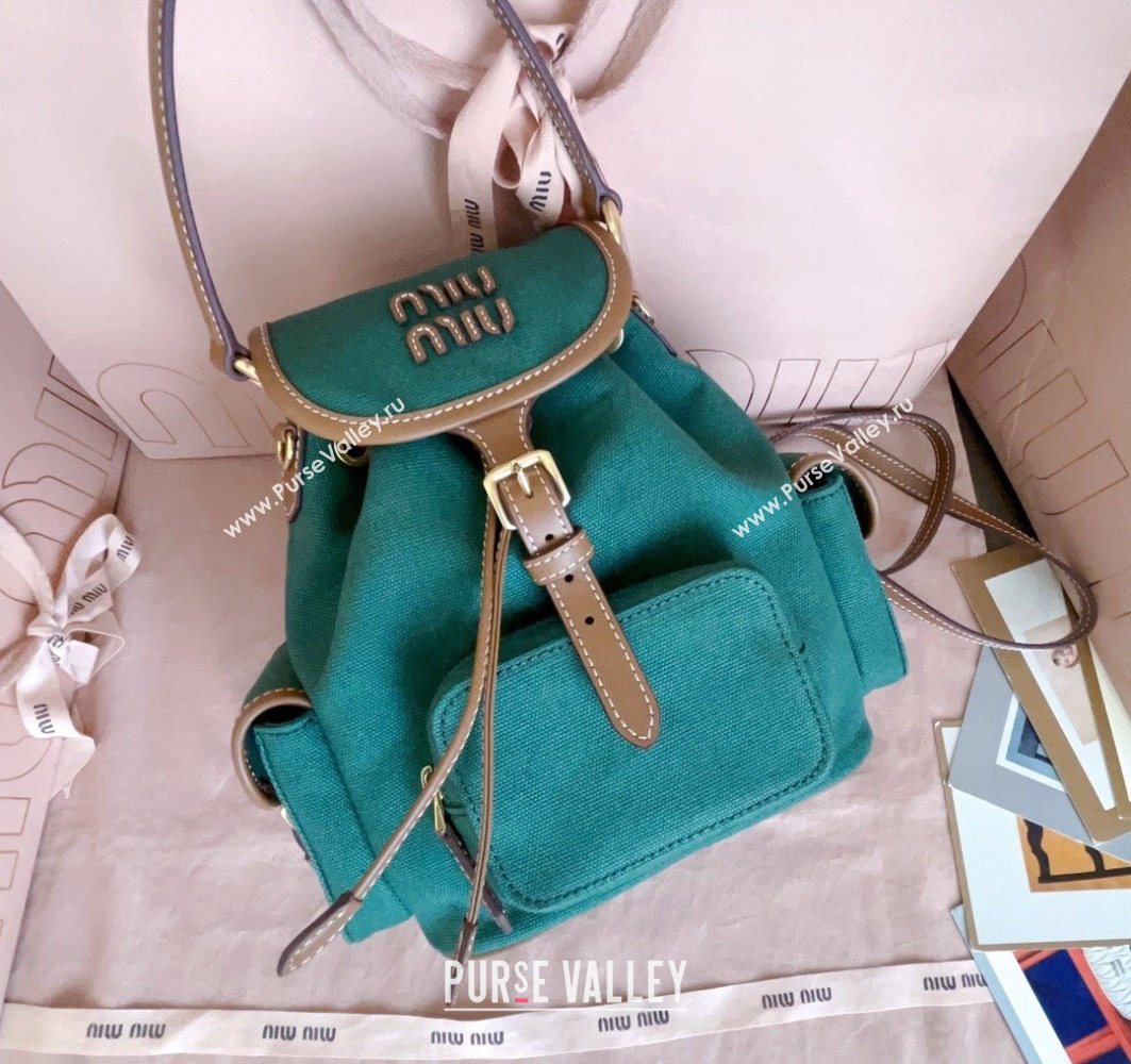 Miu Miu Canvas and leather backpack bag Billiard Green 2025 5BZ043 (JD-251121084)
