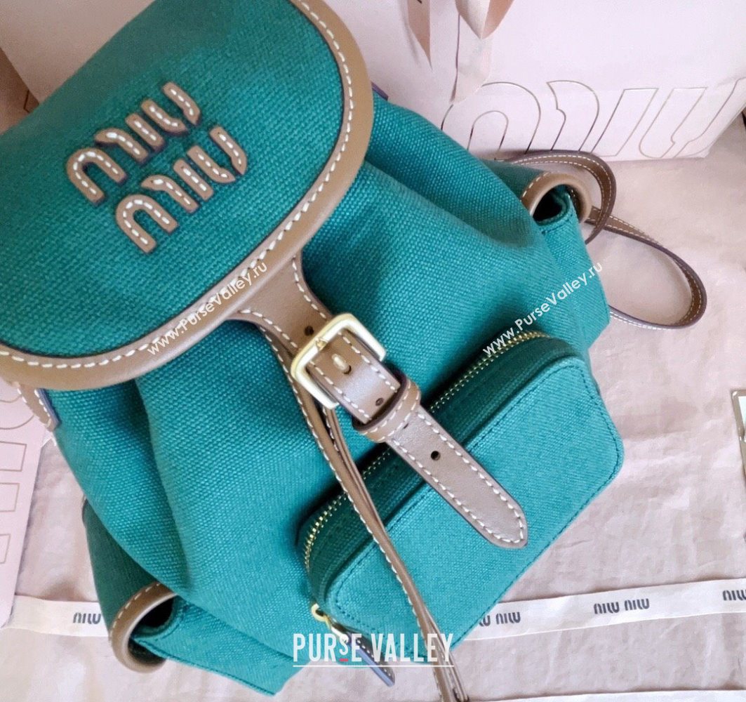 Miu Miu Canvas and leather backpack bag Billiard Green 2025 5BZ043 (JD-251121084)