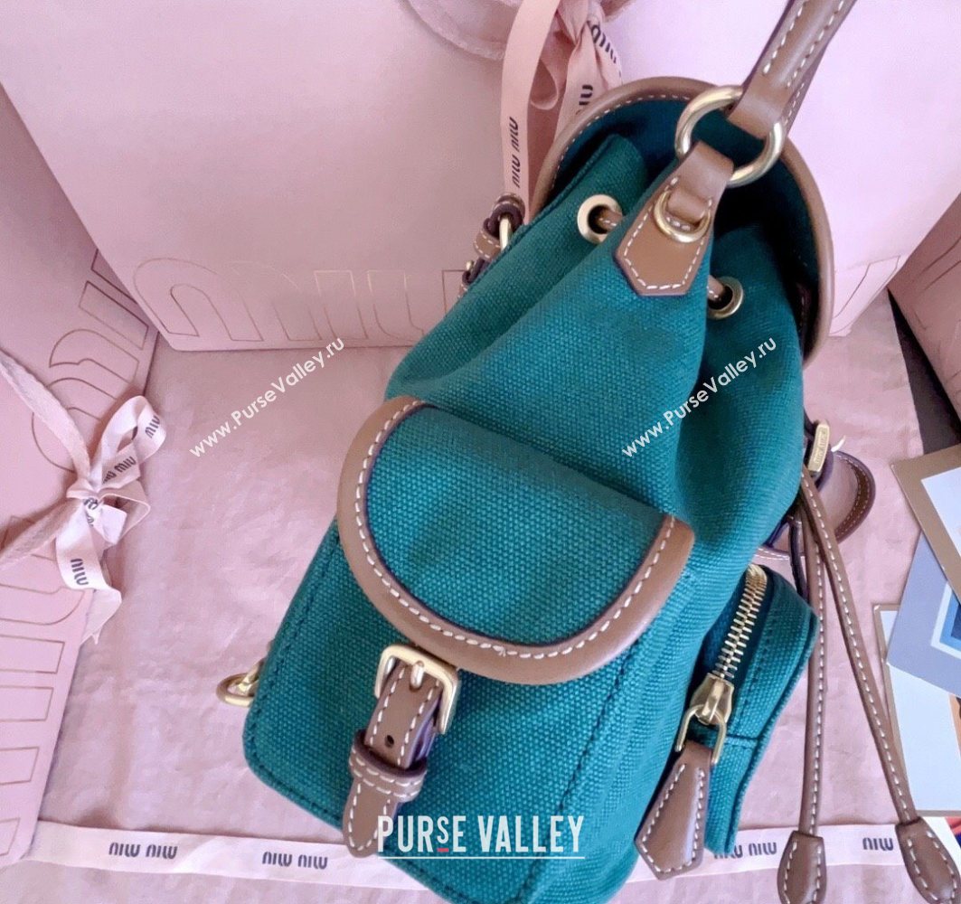 Miu Miu Canvas and leather backpack bag Billiard Green 2025 5BZ043 (JD-251121084)
