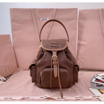 Miu Miu Canvas and leather backpack bag Cocoa Brown 2025 5BZ043 (JD-251121085)