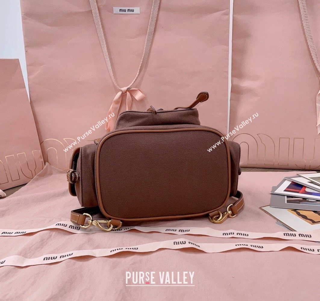 Miu Miu Canvas and leather backpack bag Cocoa Brown 2025 5BZ043 (JD-251121085)