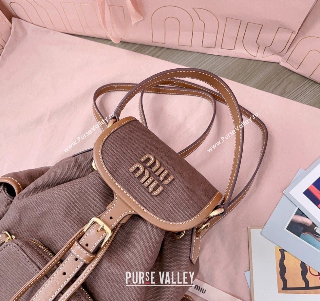 Miu Miu Canvas and leather backpack bag Cocoa Brown 2025 5BZ043 (JD-251121085)