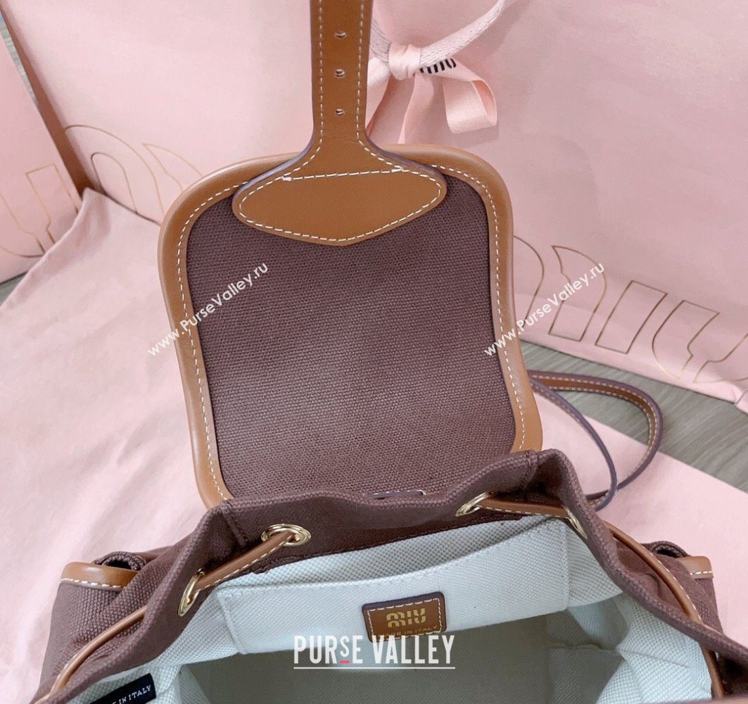 Miu Miu Canvas and leather backpack bag Cocoa Brown 2025 5BZ043 (JD-251121085)