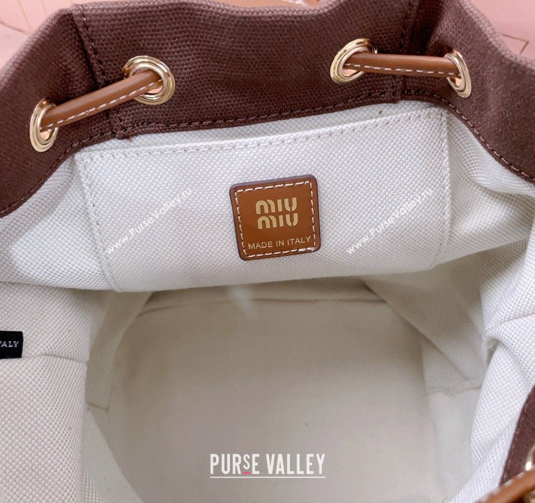 Miu Miu Canvas and leather backpack bag Cocoa Brown 2025 5BZ043 (JD-251121085)