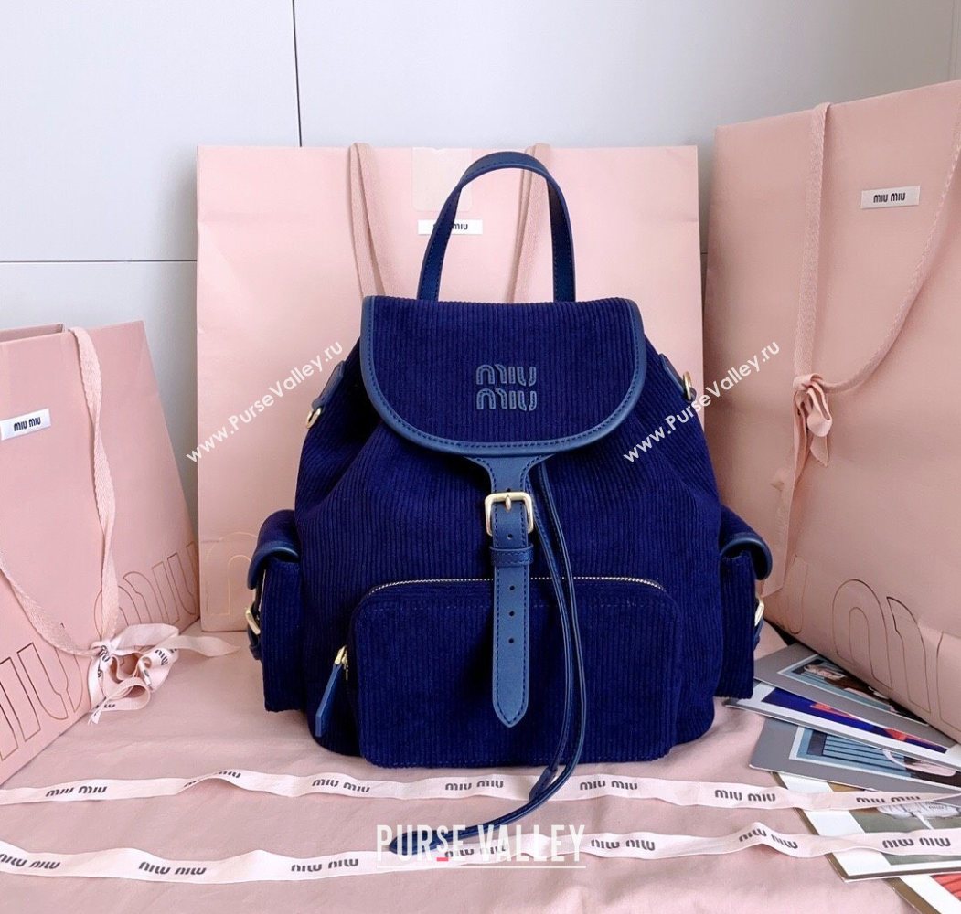Miu Miu Corduroy backpack bag Navy Blue 2025 5BZ042 (JD-251121088)