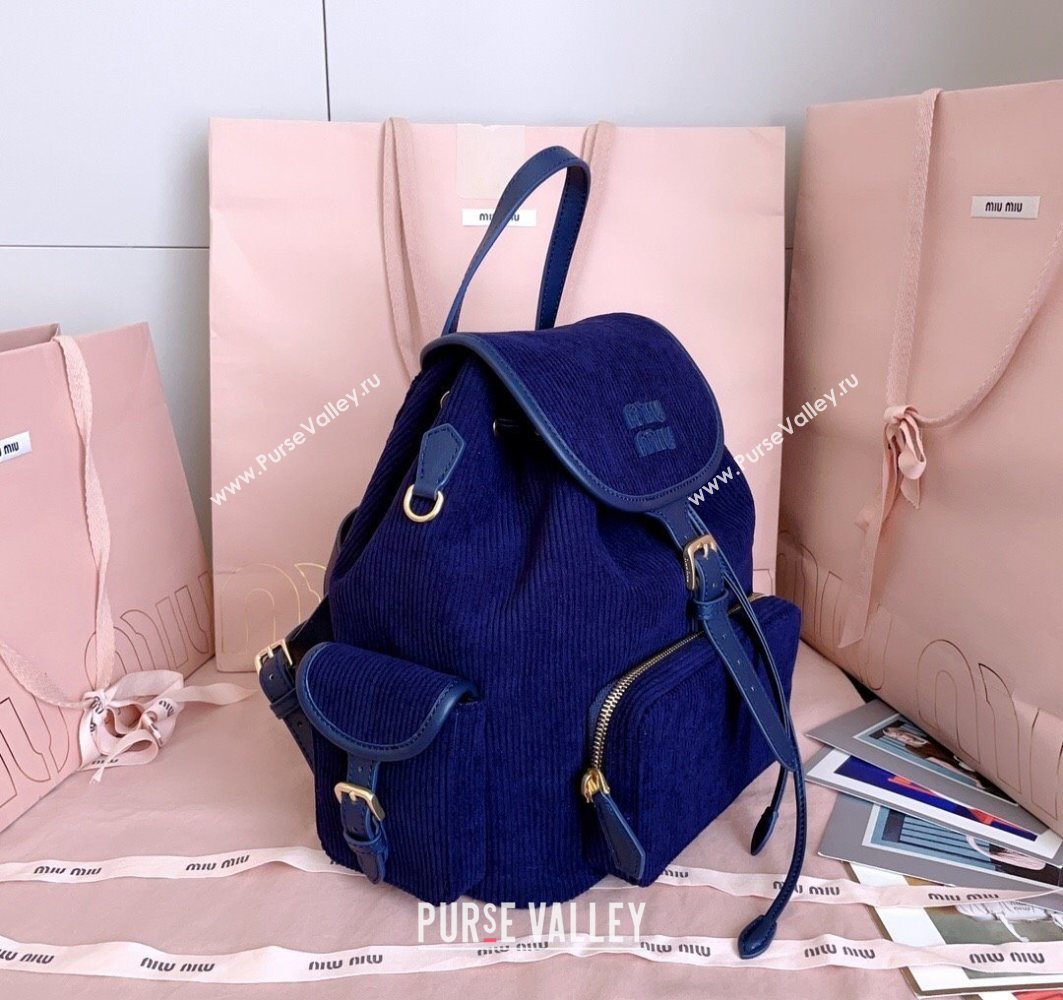 Miu Miu Corduroy backpack bag Navy Blue 2025 5BZ042 (JD-251121088)