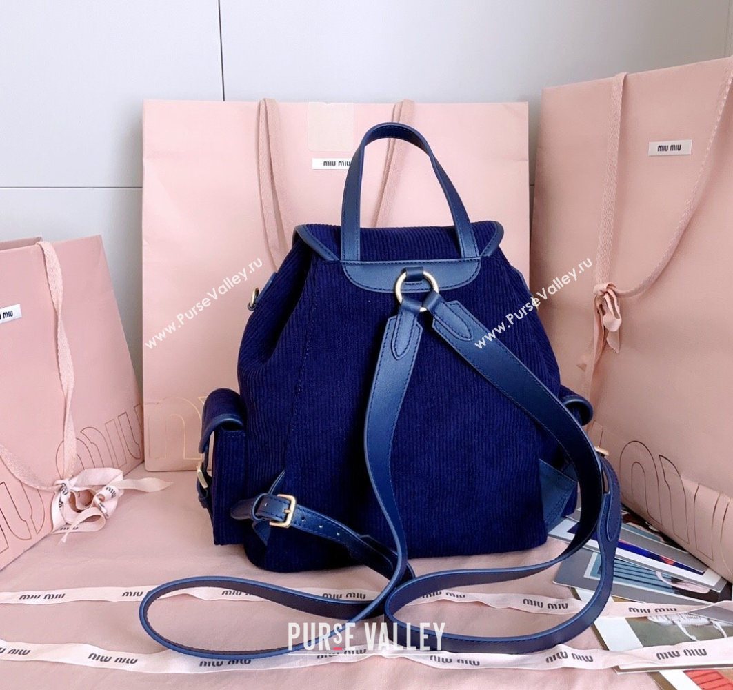 Miu Miu Corduroy backpack bag Navy Blue 2025 5BZ042 (JD-251121088)