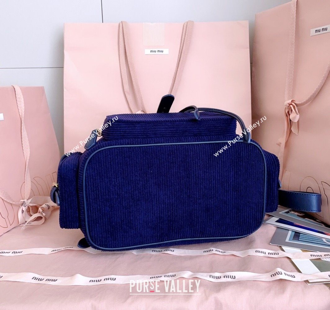 Miu Miu Corduroy backpack bag Navy Blue 2025 5BZ042 (JD-251121088)