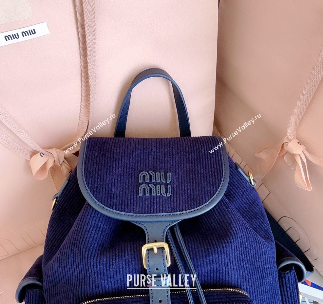 Miu Miu Corduroy backpack bag Navy Blue 2025 5BZ042 (JD-251121088)