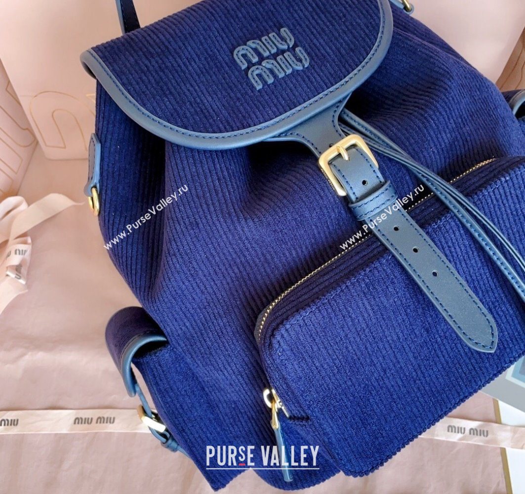Miu Miu Corduroy backpack bag Navy Blue 2025 5BZ042 (JD-251121088)