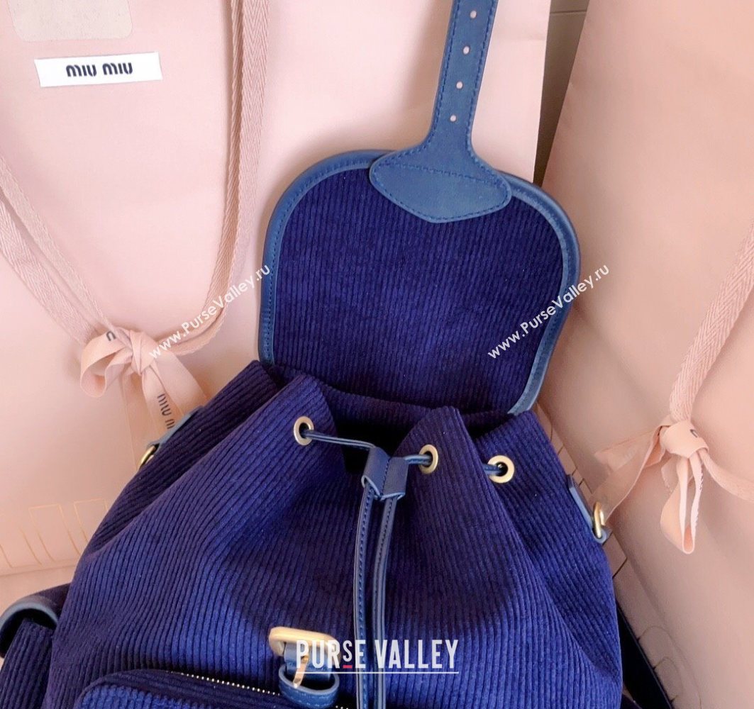 Miu Miu Corduroy backpack bag Navy Blue 2025 5BZ042 (JD-251121088)