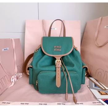 Miu Miu Canvas and leather backpack bag Billiard Green 2025 5BZ042 (JD-251121086)