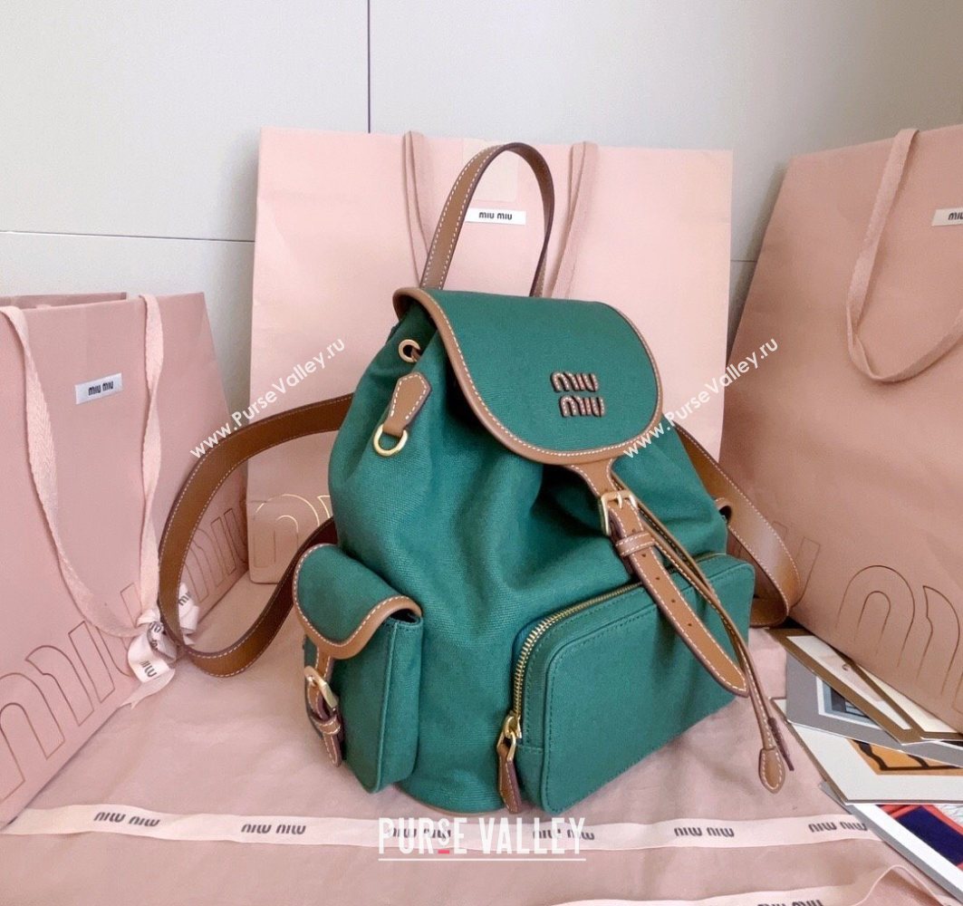 Miu Miu Canvas and leather backpack bag Billiard Green 2025 5BZ042 (JD-251121086)