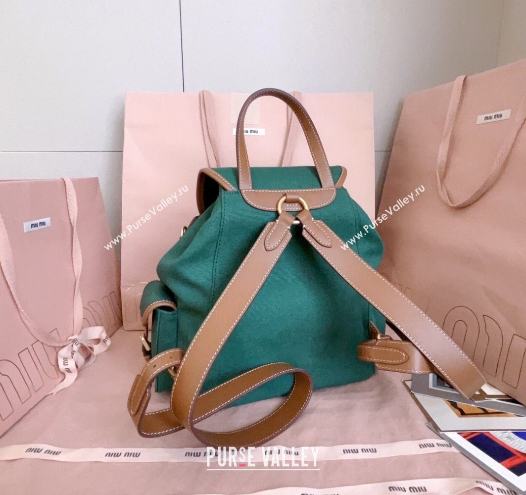 Miu Miu Canvas and leather backpack bag Billiard Green 2025 5BZ042 (JD-251121086)
