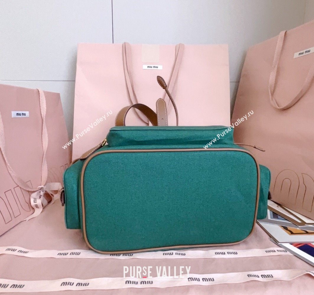 Miu Miu Canvas and leather backpack bag Billiard Green 2025 5BZ042 (JD-251121086)