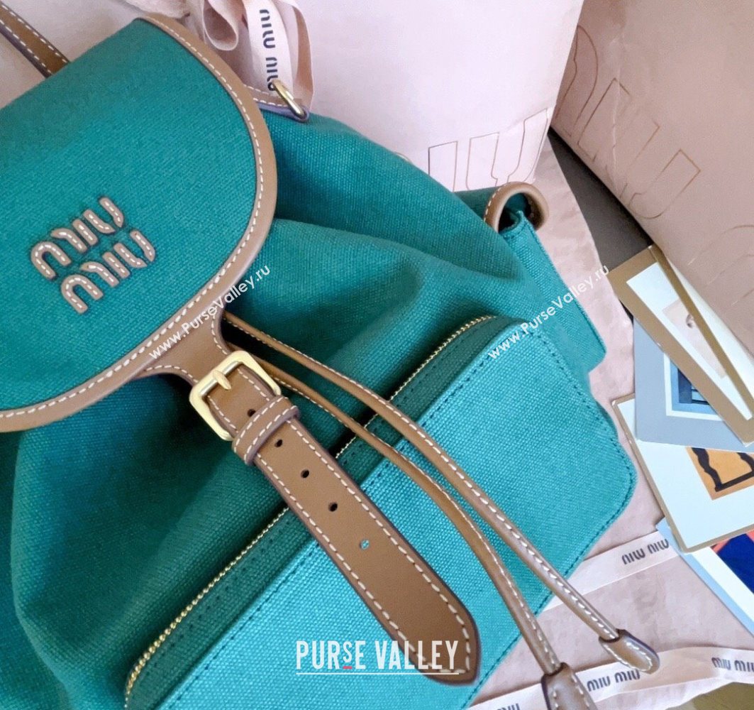 Miu Miu Canvas and leather backpack bag Billiard Green 2025 5BZ042 (JD-251121086)