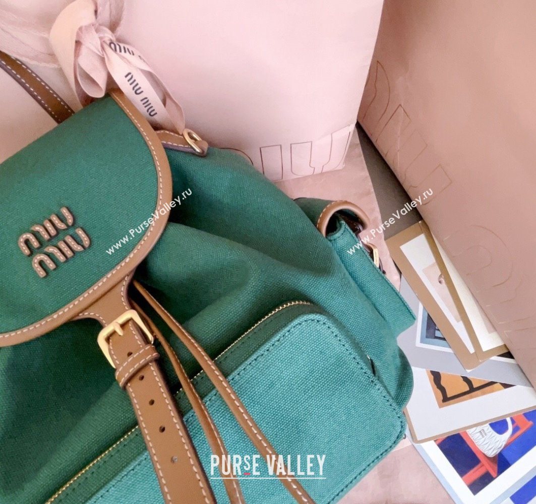 Miu Miu Canvas and leather backpack bag Billiard Green 2025 5BZ042 (JD-251121086)