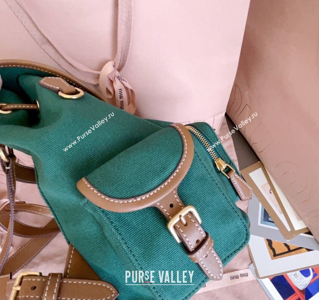 Miu Miu Canvas and leather backpack bag Billiard Green 2025 5BZ042 (JD-251121086)
