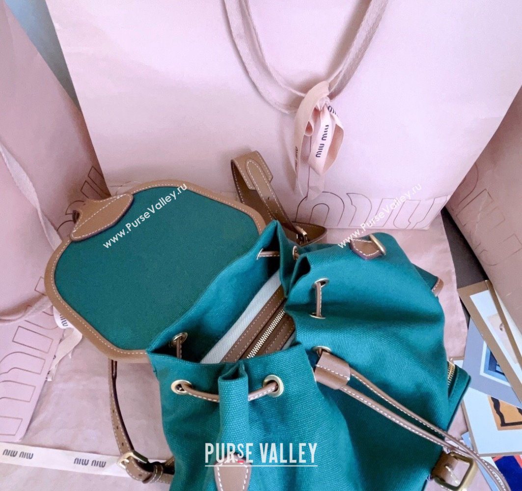 Miu Miu Canvas and leather backpack bag Billiard Green 2025 5BZ042 (JD-251121086)