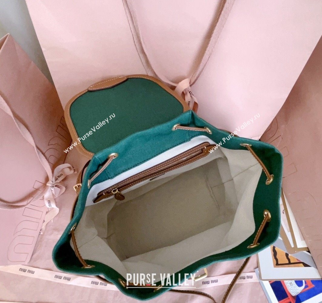 Miu Miu Canvas and leather backpack bag Billiard Green 2025 5BZ042 (JD-251121086)