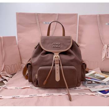 Miu Miu Canvas and leather backpack bag Cocoa Brown 2025 5BZ042 (JD-251121087)