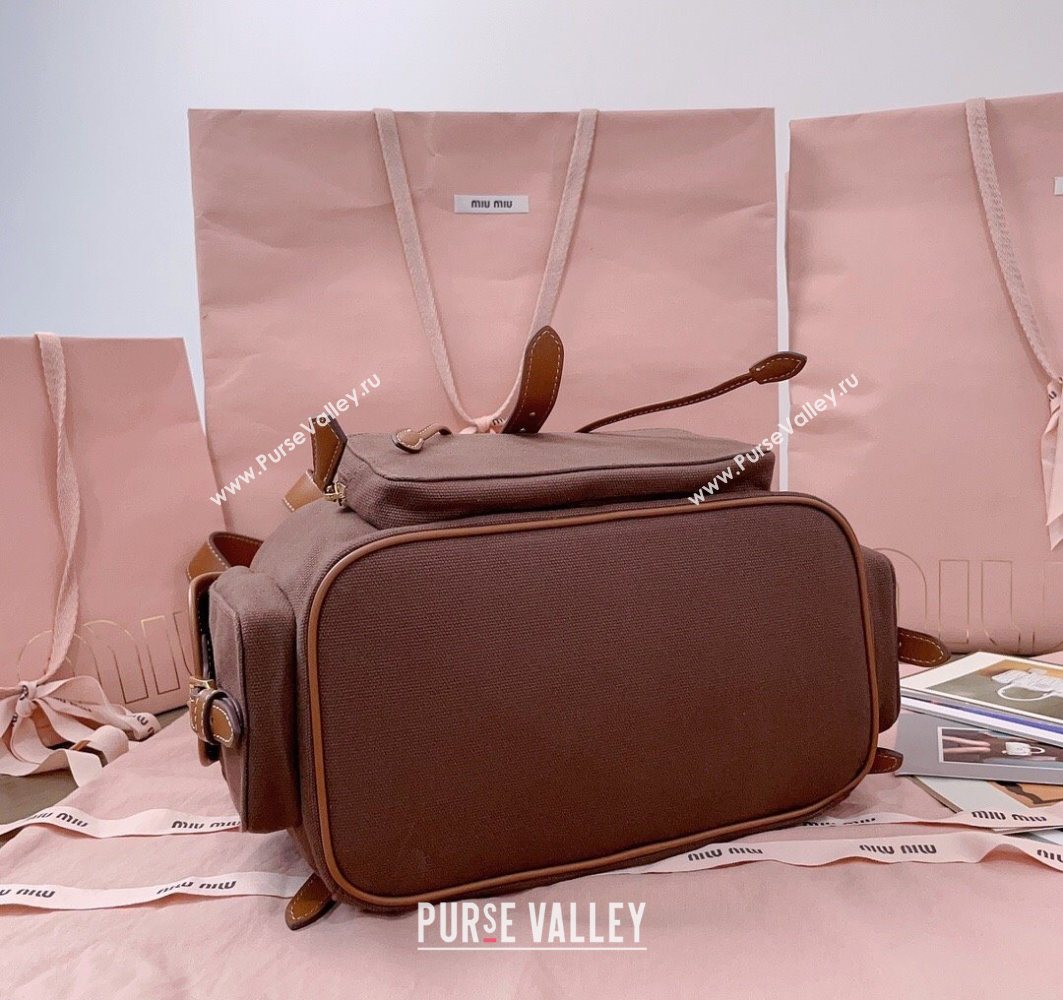 Miu Miu Canvas and leather backpack bag Cocoa Brown 2025 5BZ042 (JD-251121087)