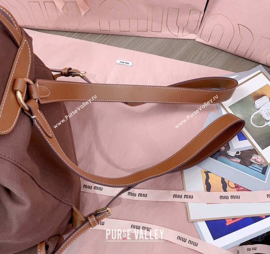 Miu Miu Canvas and leather backpack bag Cocoa Brown 2025 5BZ042 (JD-251121087)