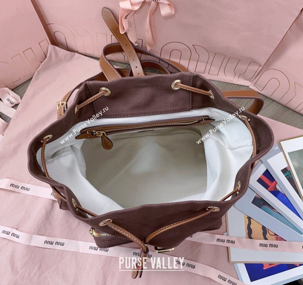 Miu Miu Canvas and leather backpack bag Cocoa Brown 2025 5BZ042 (JD-251121087)